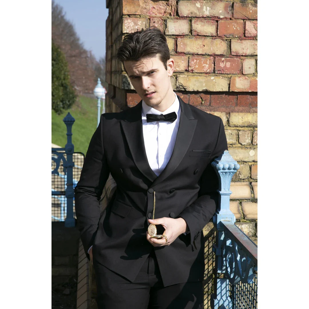 AK-22 – Men’s Double Breasted Black Tuxedo Dinner Wedding Suit - Image 2