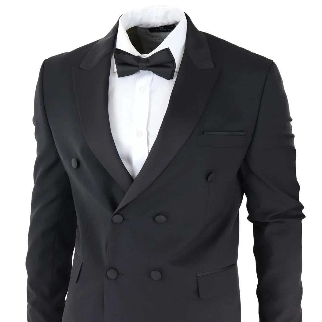 AK-22 – Men’s Double Breasted Black Tuxedo Dinner Wedding Suit - Image 4