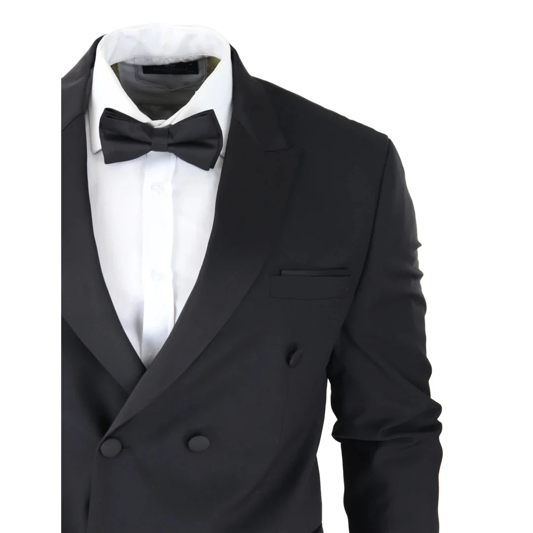 AK-22 – Men’s Double Breasted Black Tuxedo Dinner Wedding Suit - Image 5