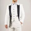 AK-24 Men’s White 3-Piece Velvet Wedding Tuxedo With Black Lapels