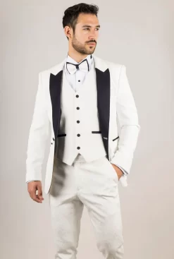 AK-24 Men’s White 3-Piece Velvet Wedding Tuxedo With Black Lapels