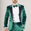 AK-25 Men’s Emerald Green 3-Piece Velvet Wedding Tuxedo With Black Lapels