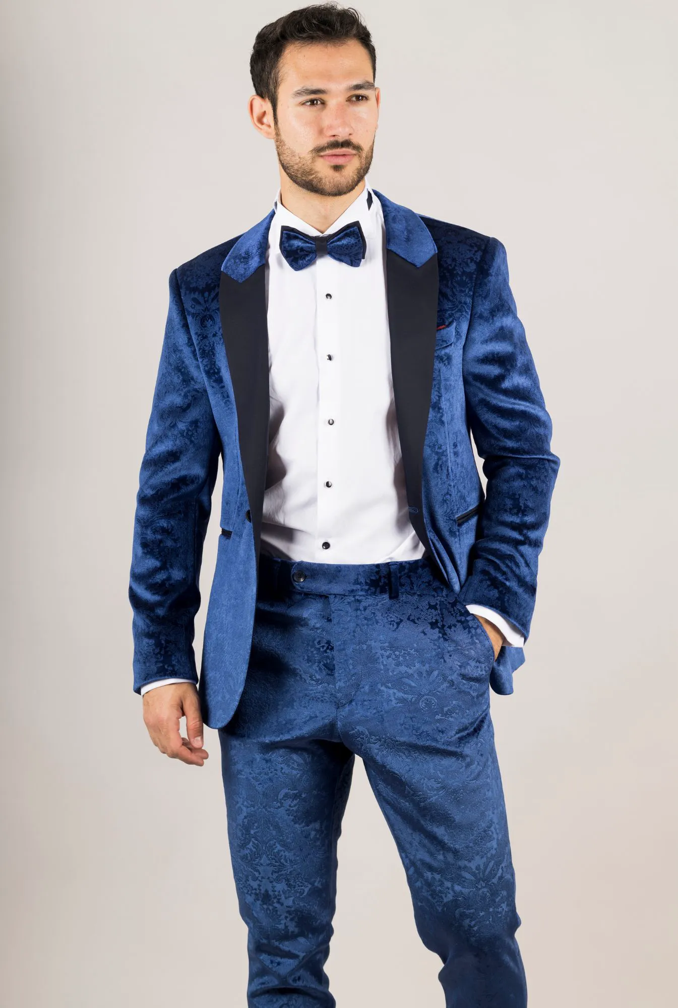 AK-27 Men’s Blue 3-Piece Velvet Wedding Tuxedo With Black Satin Lapels - Image 6
