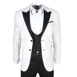 AK-29 – Men’s 3 Piece White Paisley Wedding Suit