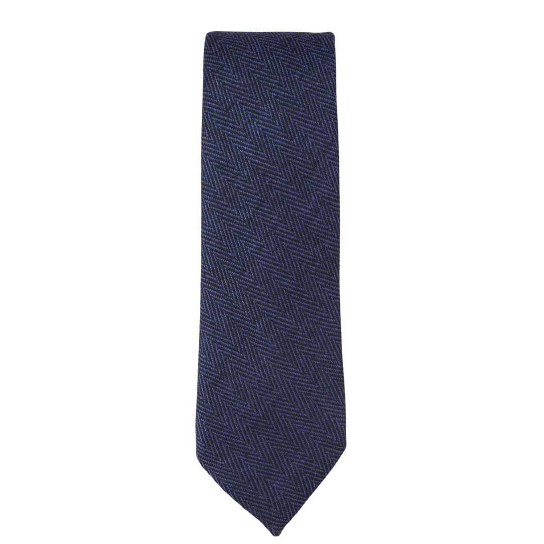 Men’s Tweed Blue Herringbone Tie & Pocket Square Set - Image 3