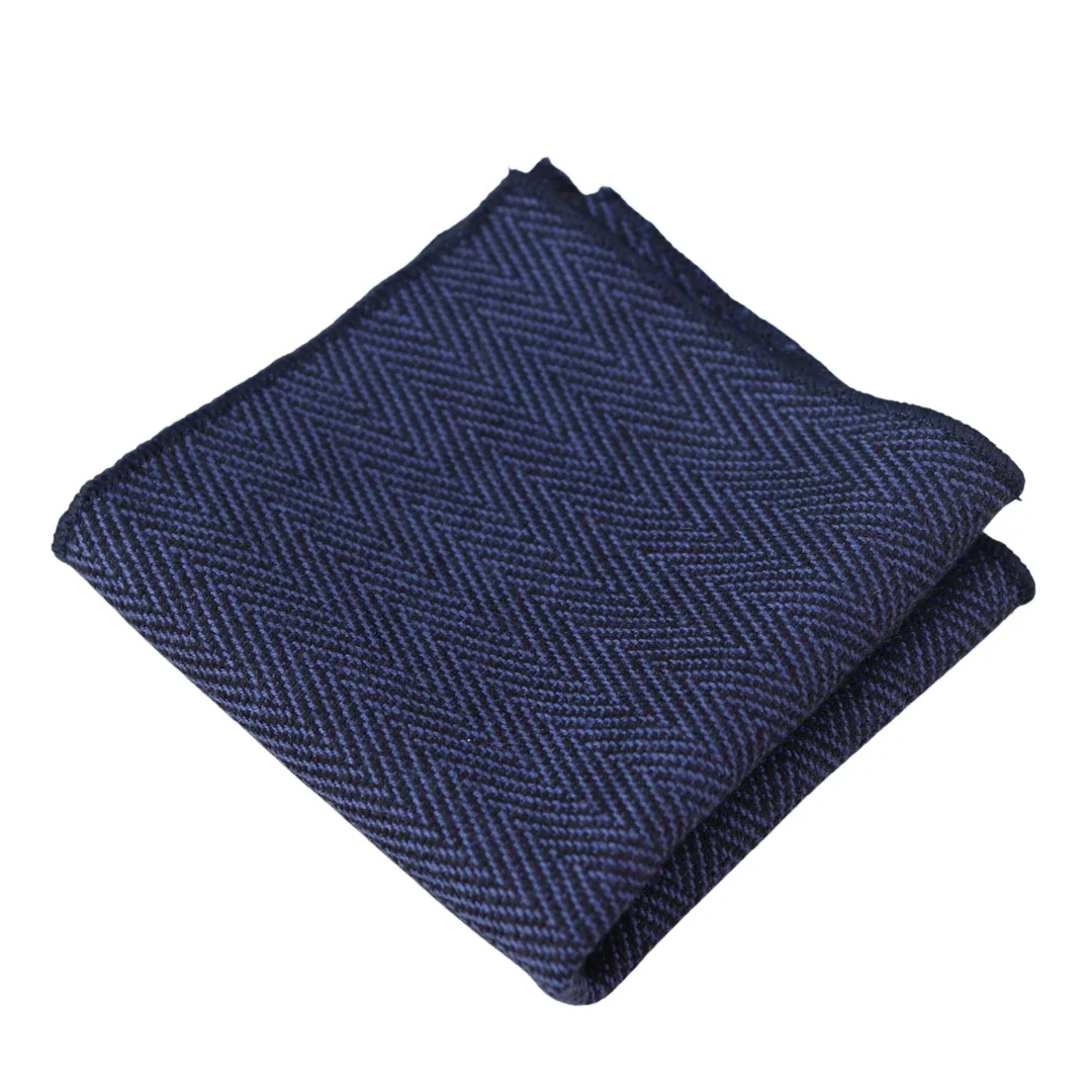 Men’s Tweed Blue Herringbone Tie & Pocket Square Set - Image 4