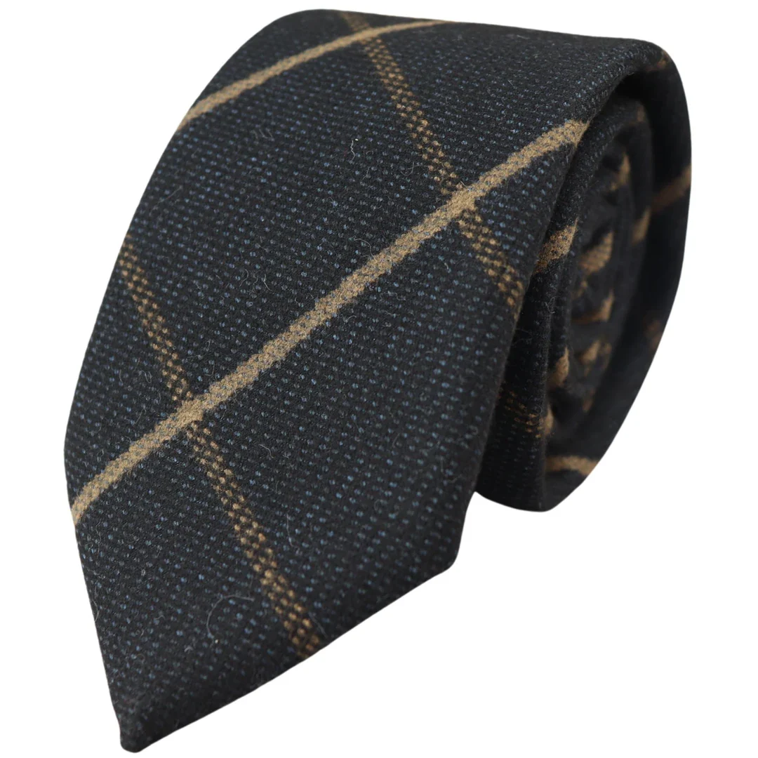 Men’s Tweed Navy Herringbone Tie & Pocket Square Set - Image 2