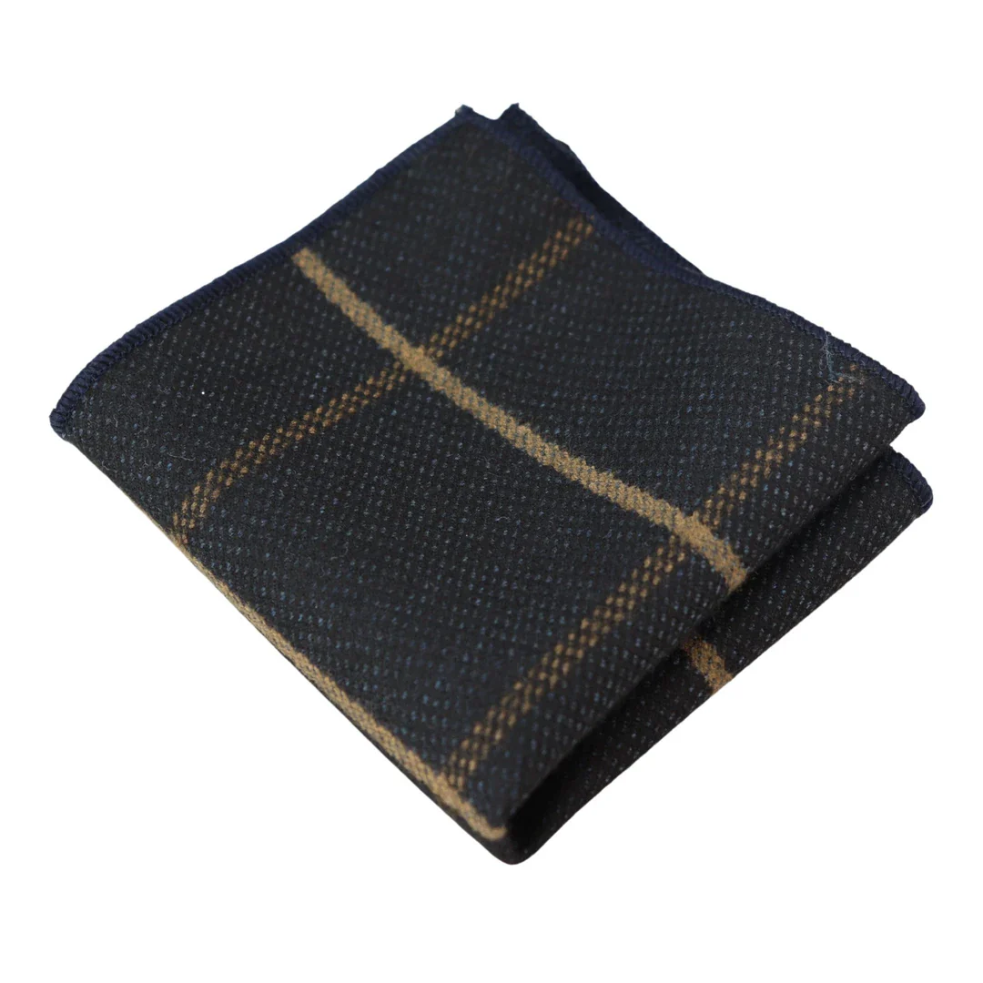 Men’s Tweed Navy Herringbone Tie & Pocket Square Set - Image 4