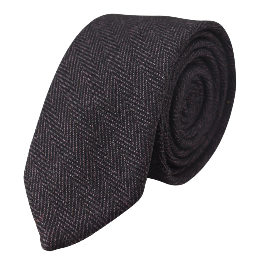 Men’s Tweed Plum Herringbone Tie & Pocket Square Set - Image 2