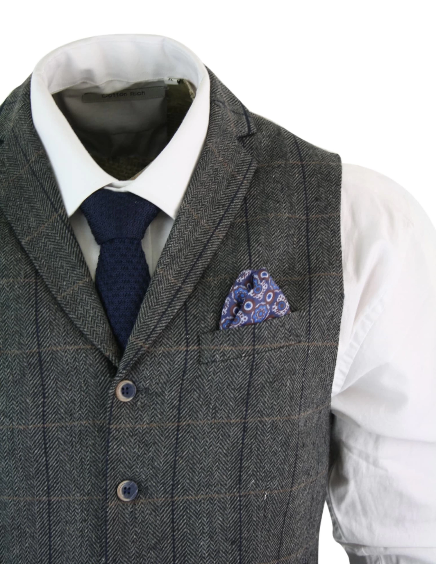 Cavani Albert β Mens Classic Tweed Herringbone Check Brown Grey Slim Fit Vintage Waistcoat Gilet-Charcoal - Image 2