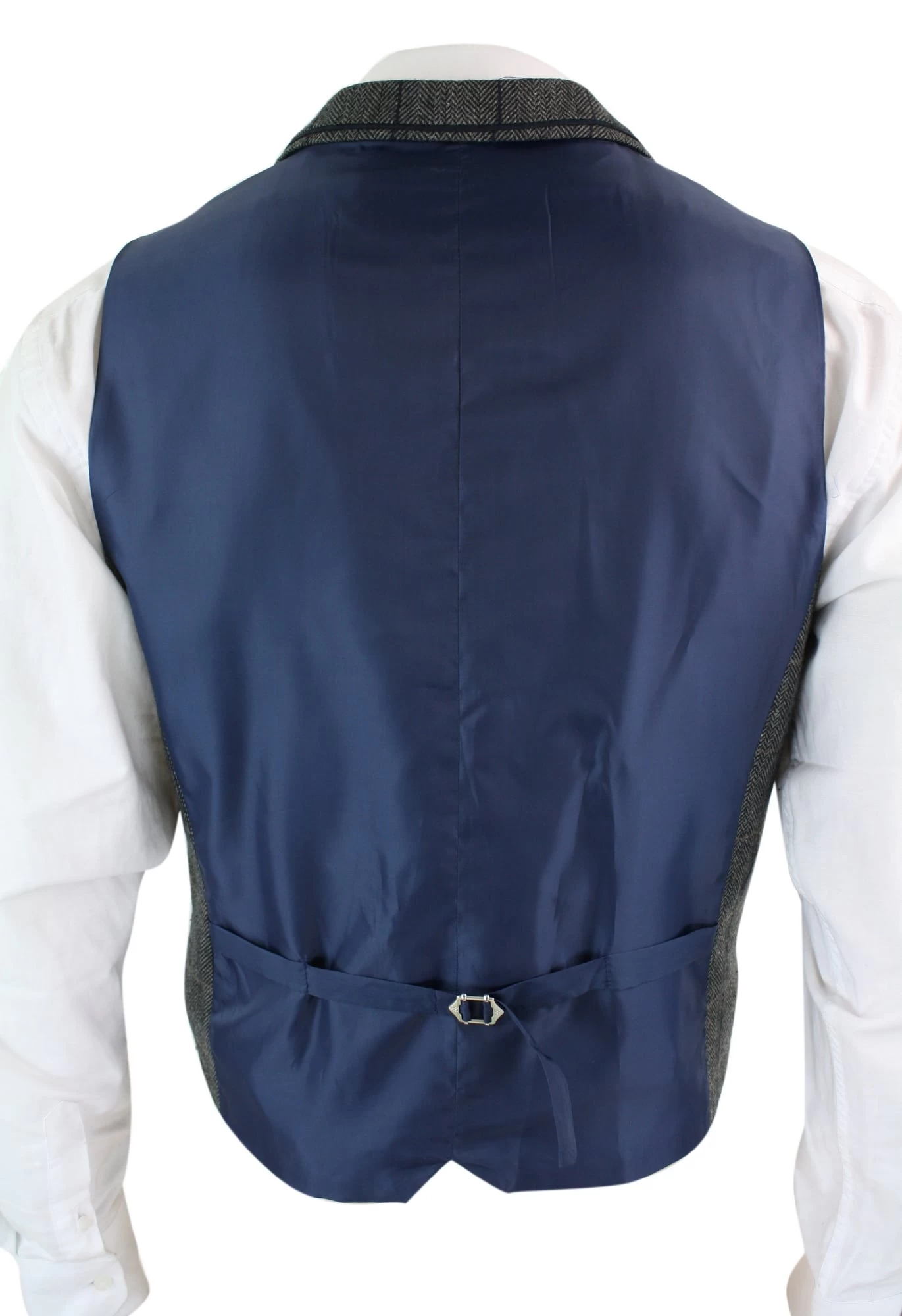 Cavani Albert β Mens Classic Tweed Herringbone Check Brown Grey Slim Fit Vintage Waistcoat Gilet-Charcoal - Image 3