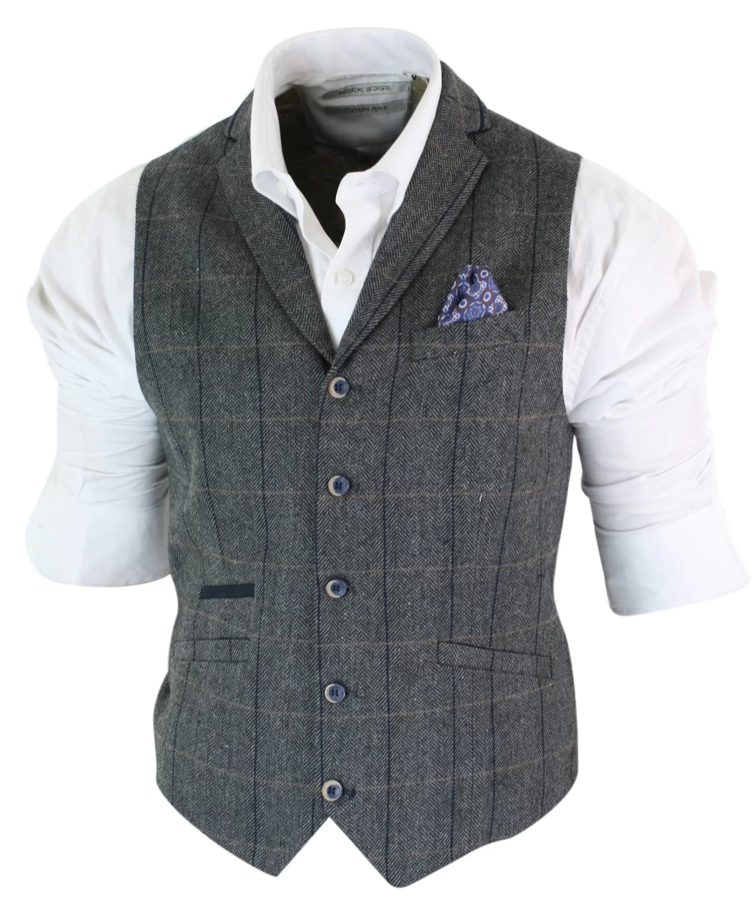 Cavani Albert β Mens Classic Tweed Herringbone Check Brown Grey Slim Fit Vintage Waistcoat Gilet-Charcoal - Image 4
