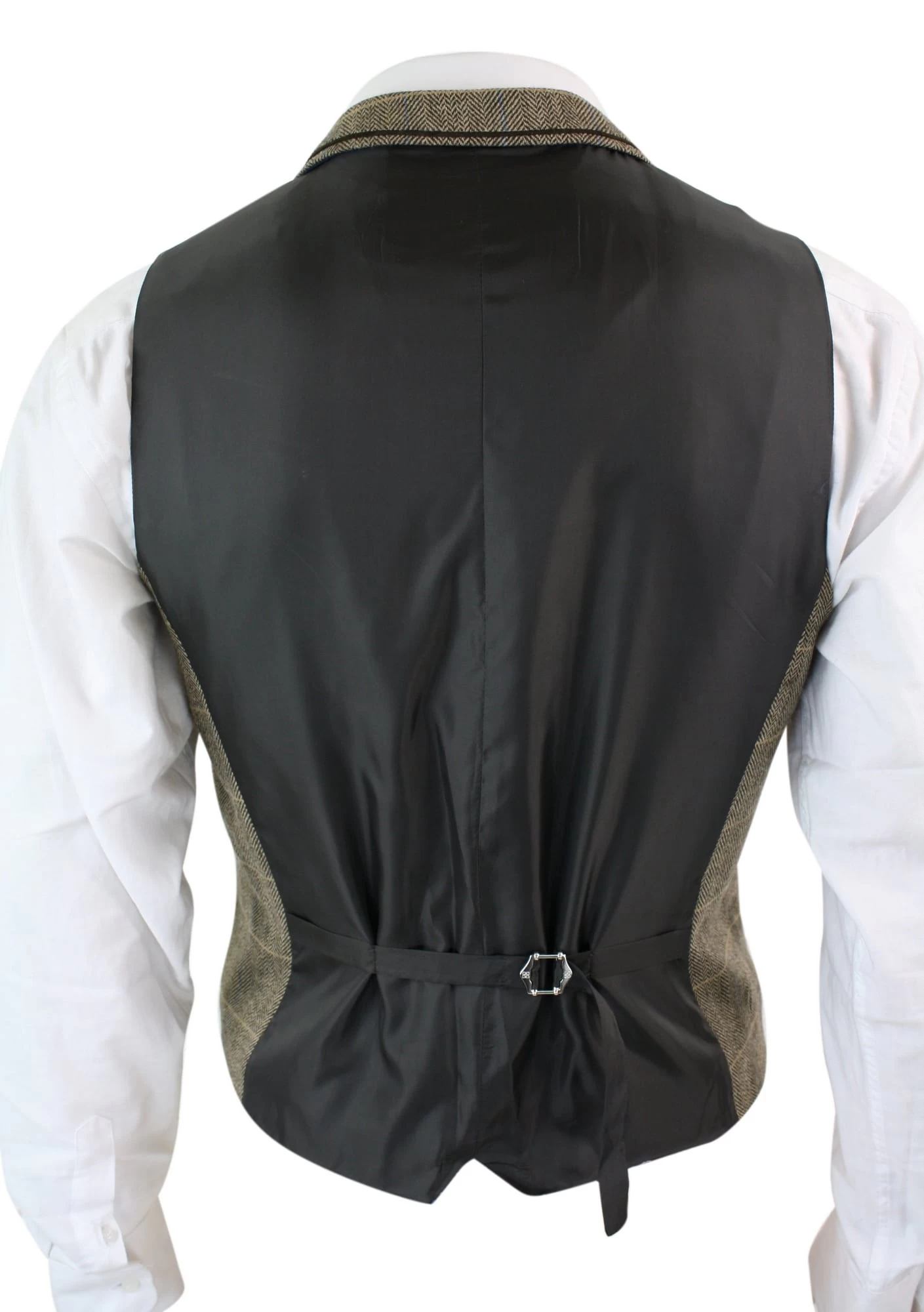 Cavani Albert β Mens Classic Tweed Herringbone Check Brown Grey Slim Fit Vintage Waistcoat Gilet-Tan - Image 2