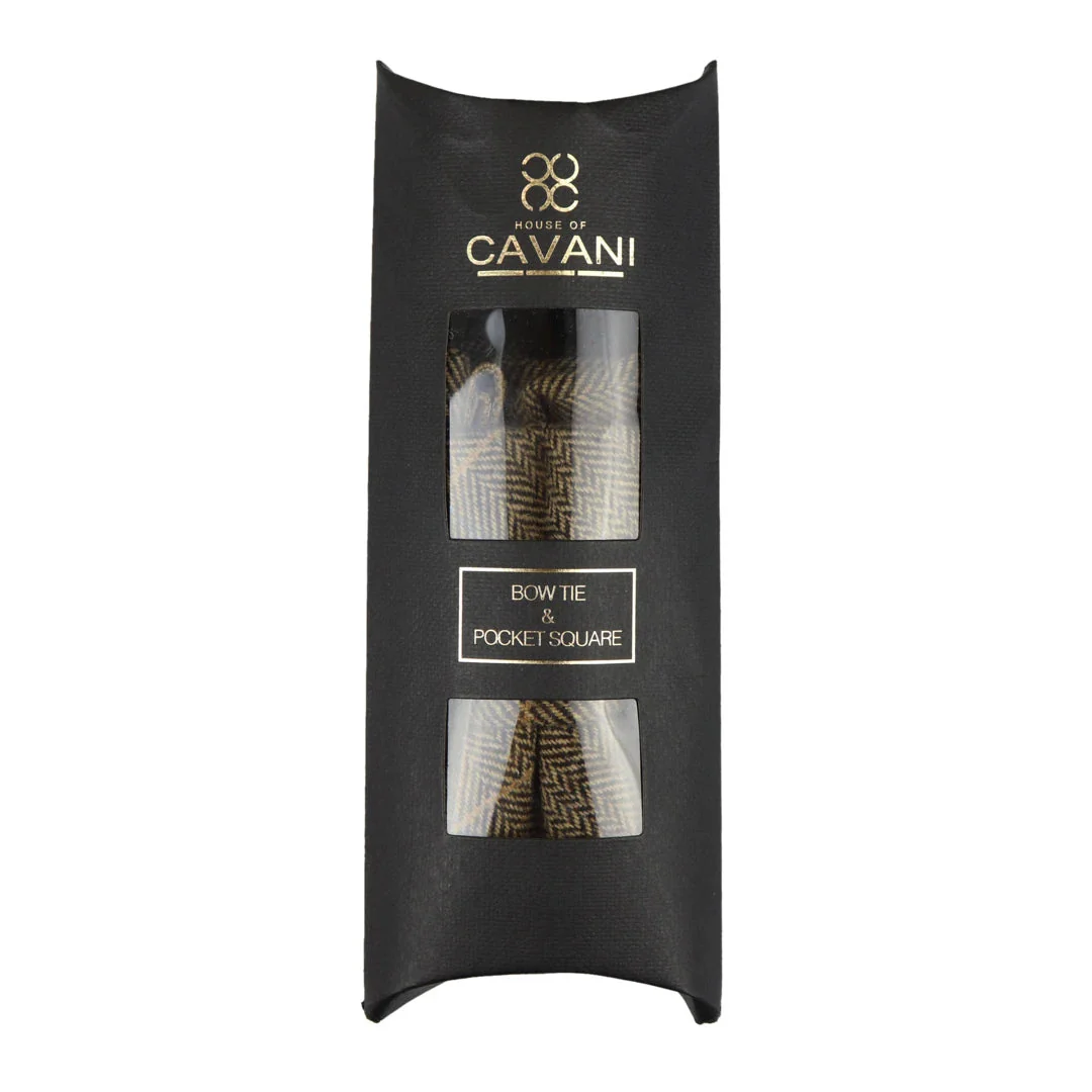 Albert โ Menโs Brown Herringbone Tweed Check Bow Tie - Image 3