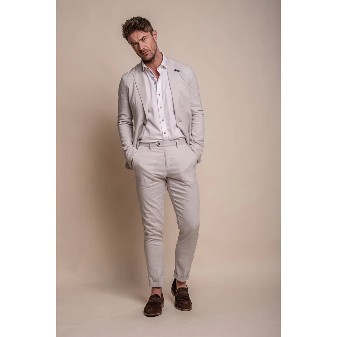 Alvari – Men’s Grey Linen Classic Summer 2 Piece Suit