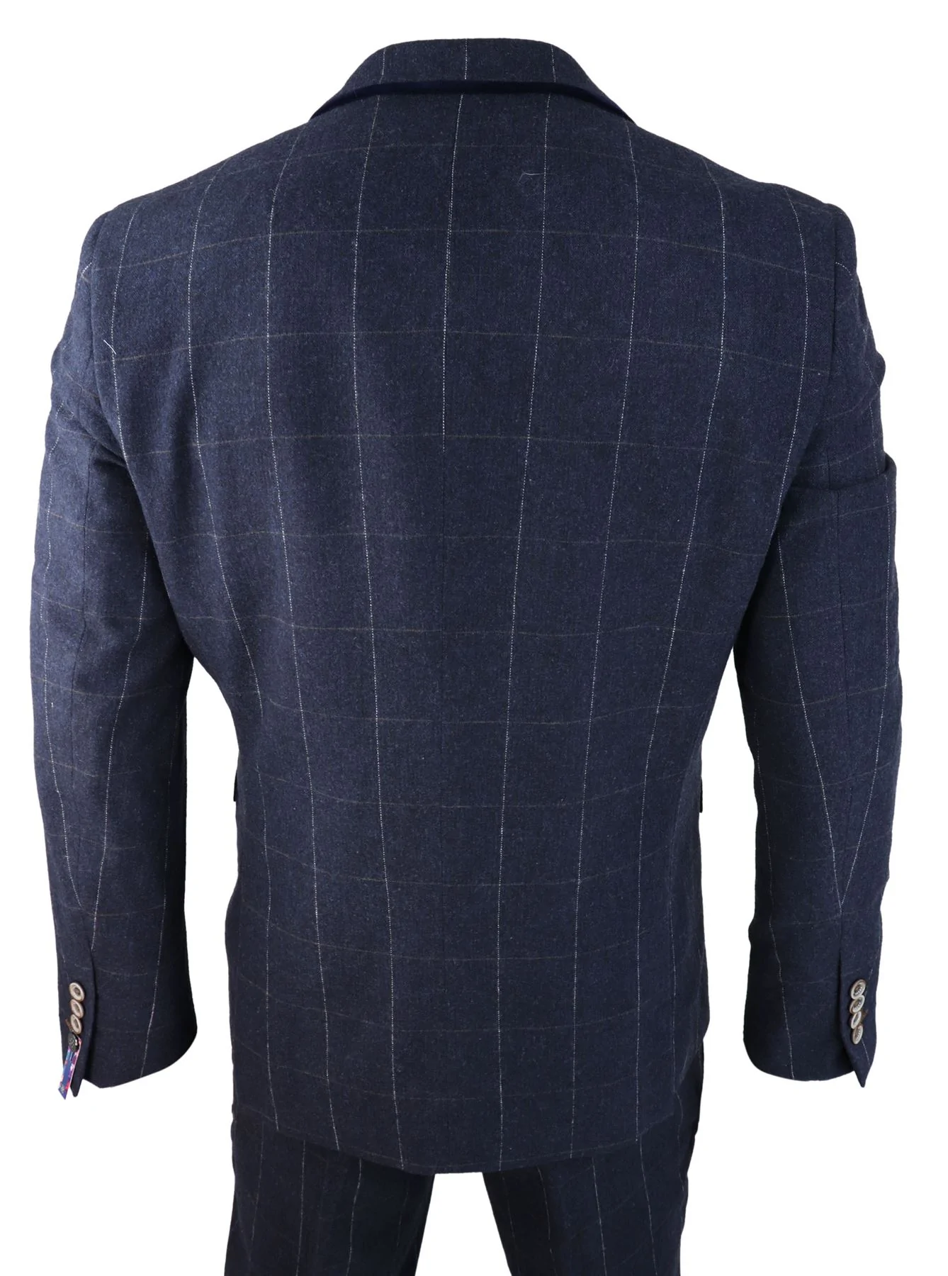 Mens Navy Check 3 Piece Suit Wool Tweed Classic 1920s Vintage Tailored Fit Wedding - Image 4