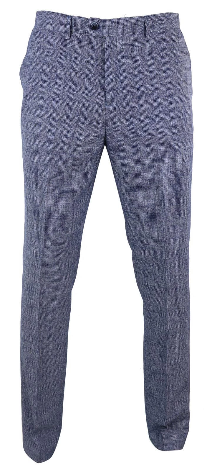 Cavani Antonio – Men’s Grey-Blue Check Vintage Trousers – Regular Length