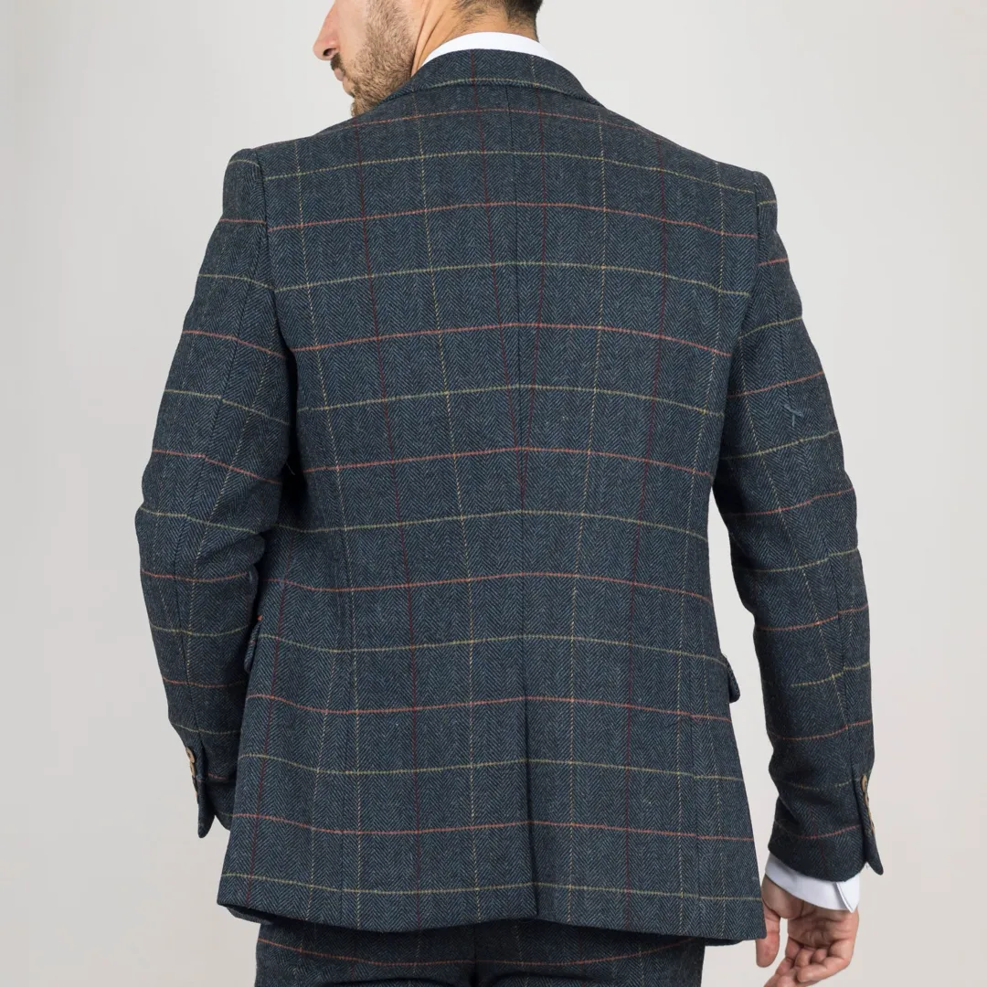 Archer – Men’s Navy Checked Herringbone Tweed Blazer - Image 5