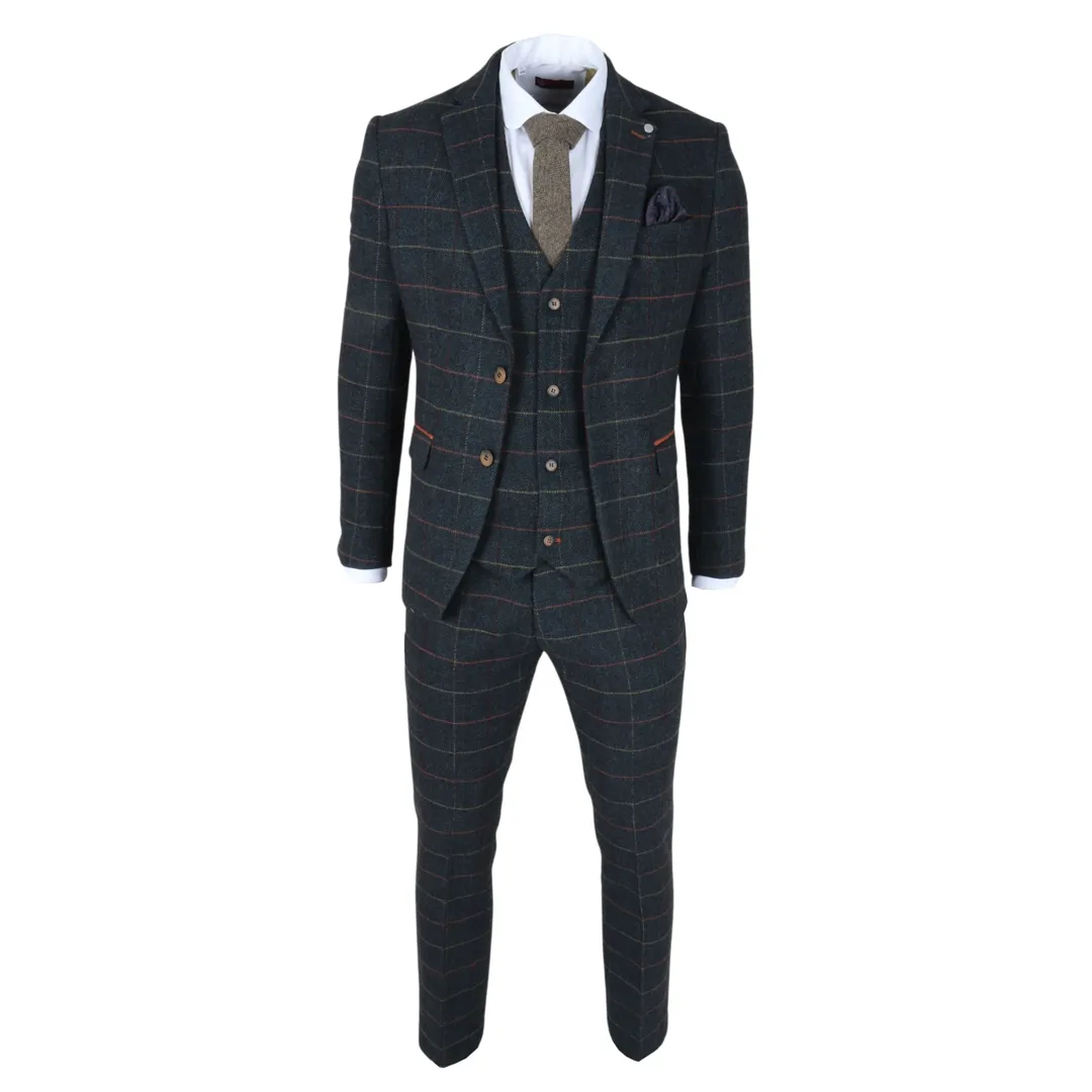 Archer – Men’s Navy Checked Herringbone Tweed 3 Piece Suit - Image 6