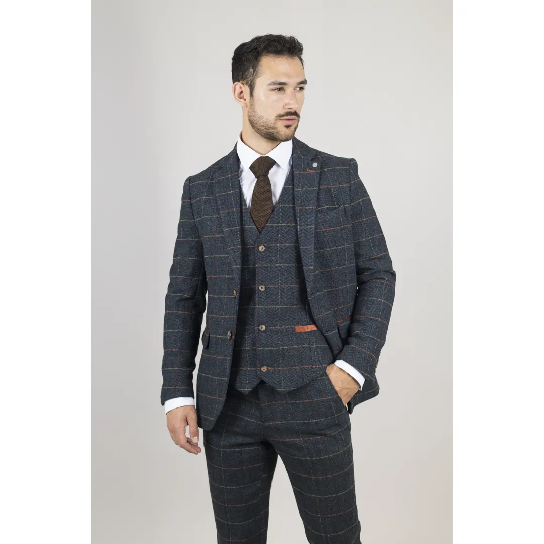 Archer – Men’s Navy Checked Herringbone Tweed 3 Piece Suit - Image 8