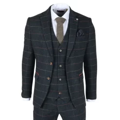 Archer – Men’s Navy Checked Herringbone Tweed 3 Piece Suit
