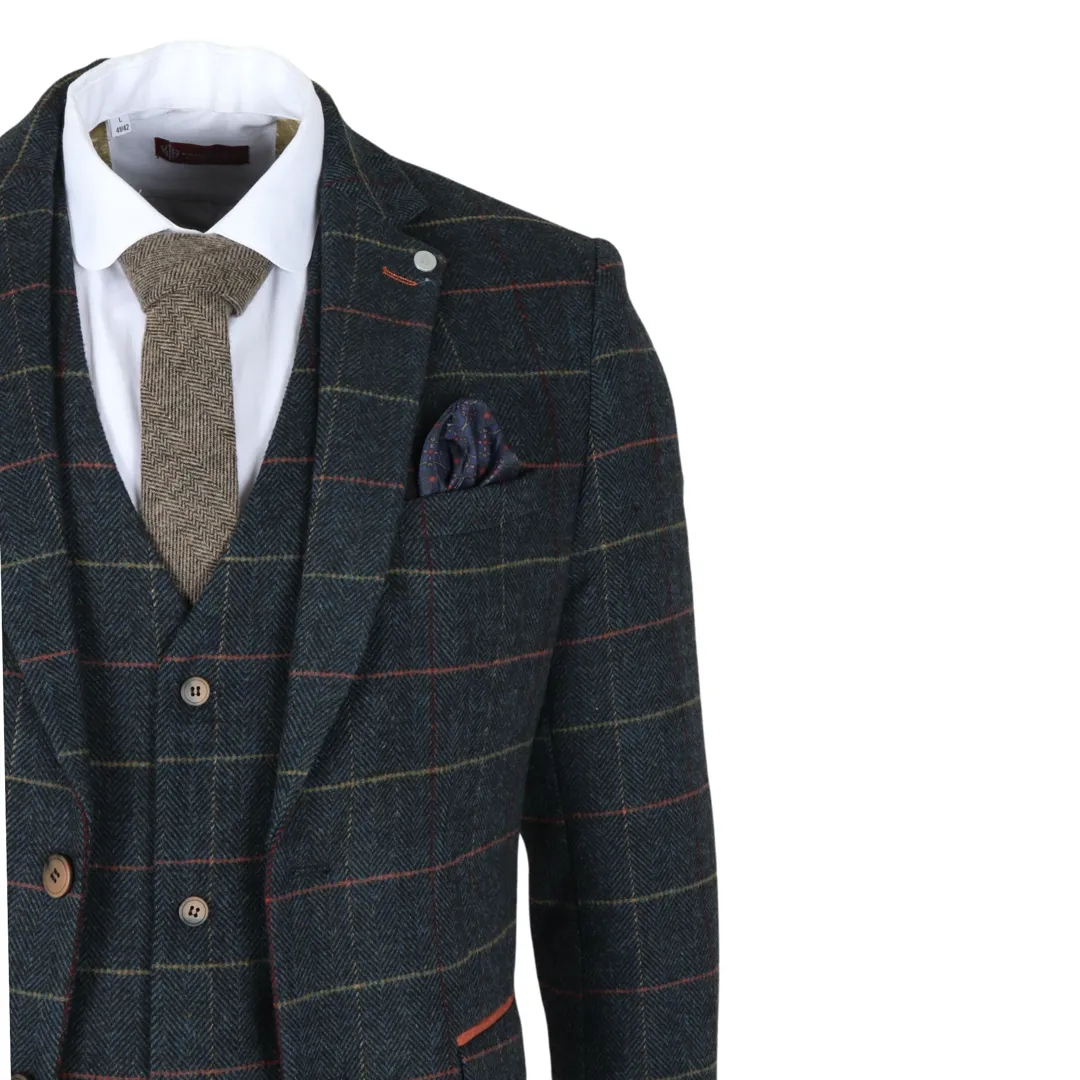 Archer – Men’s Navy Checked Herringbone Tweed 3 Piece Suit - Image 2