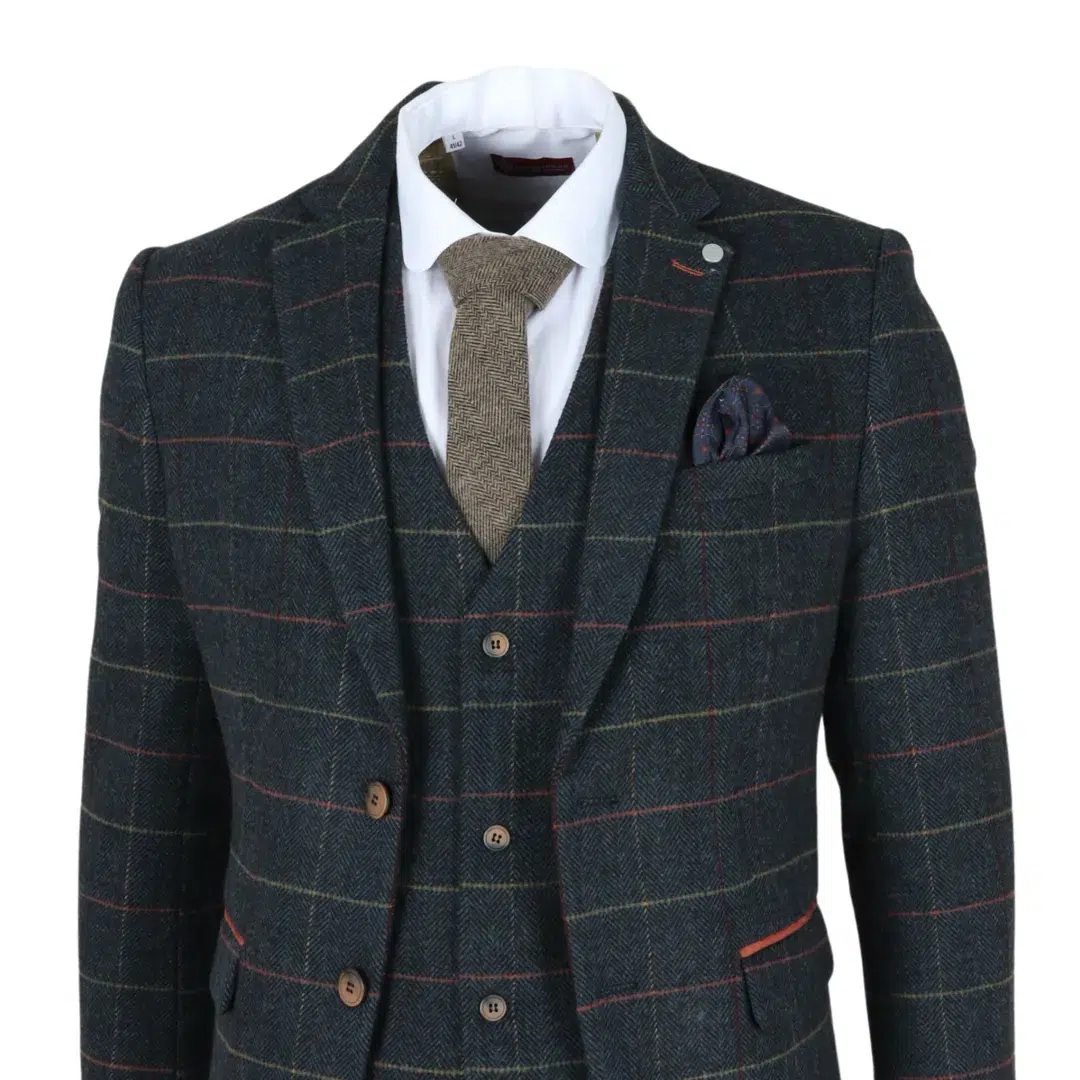 Archer – Men’s Navy Checked Herringbone Tweed 3 Piece Suit - Image 5