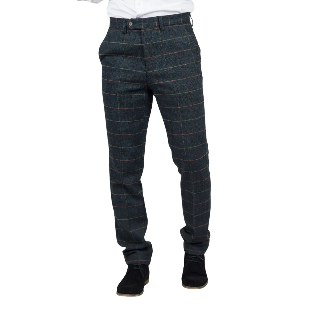Archer – Men’s Navy Checked Herringbone Tweed Trousers