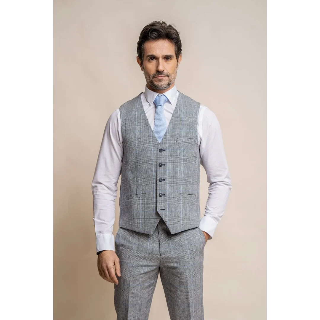 Arriga – Men’s Grey Blue Check Waistcoat