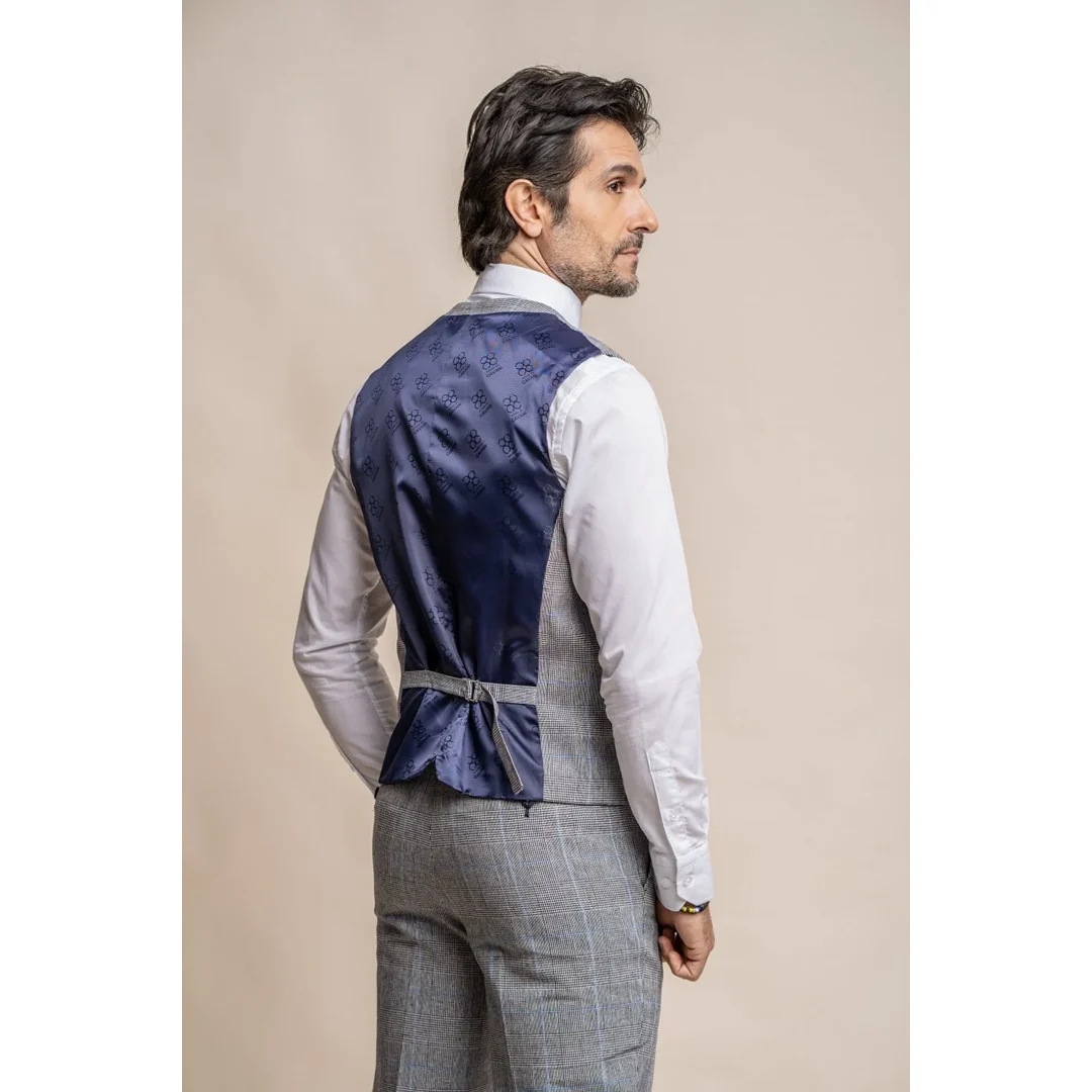 Arriga – Men’s Grey Blue Check Waistcoat - Image 2