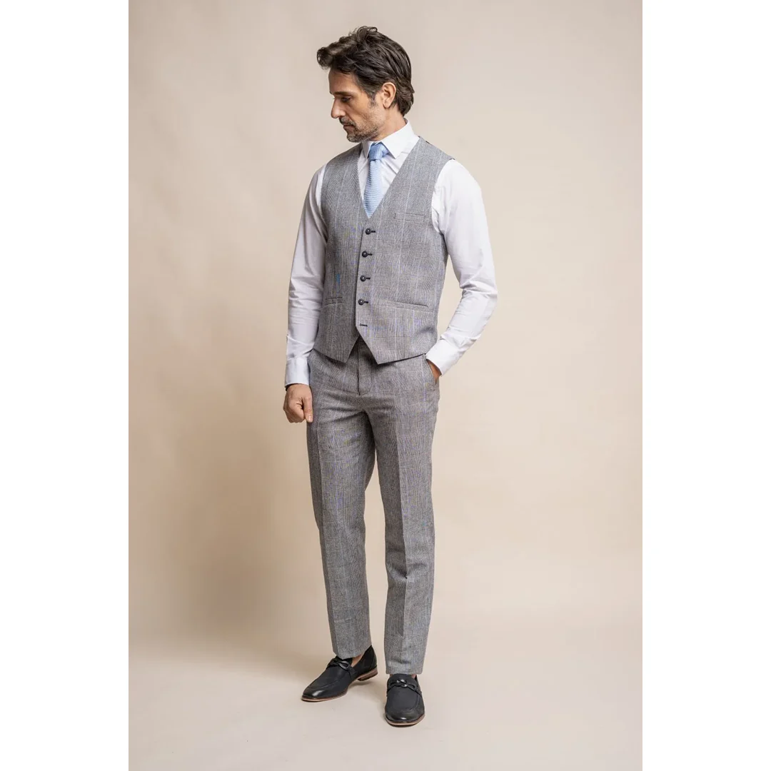 Arriga – Men’s Grey Blue Check Waistcoat - Image 4