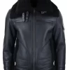 Mens Shearling Sheepskin Coat Zipped Flying Jacket Black Winter Warm Fur