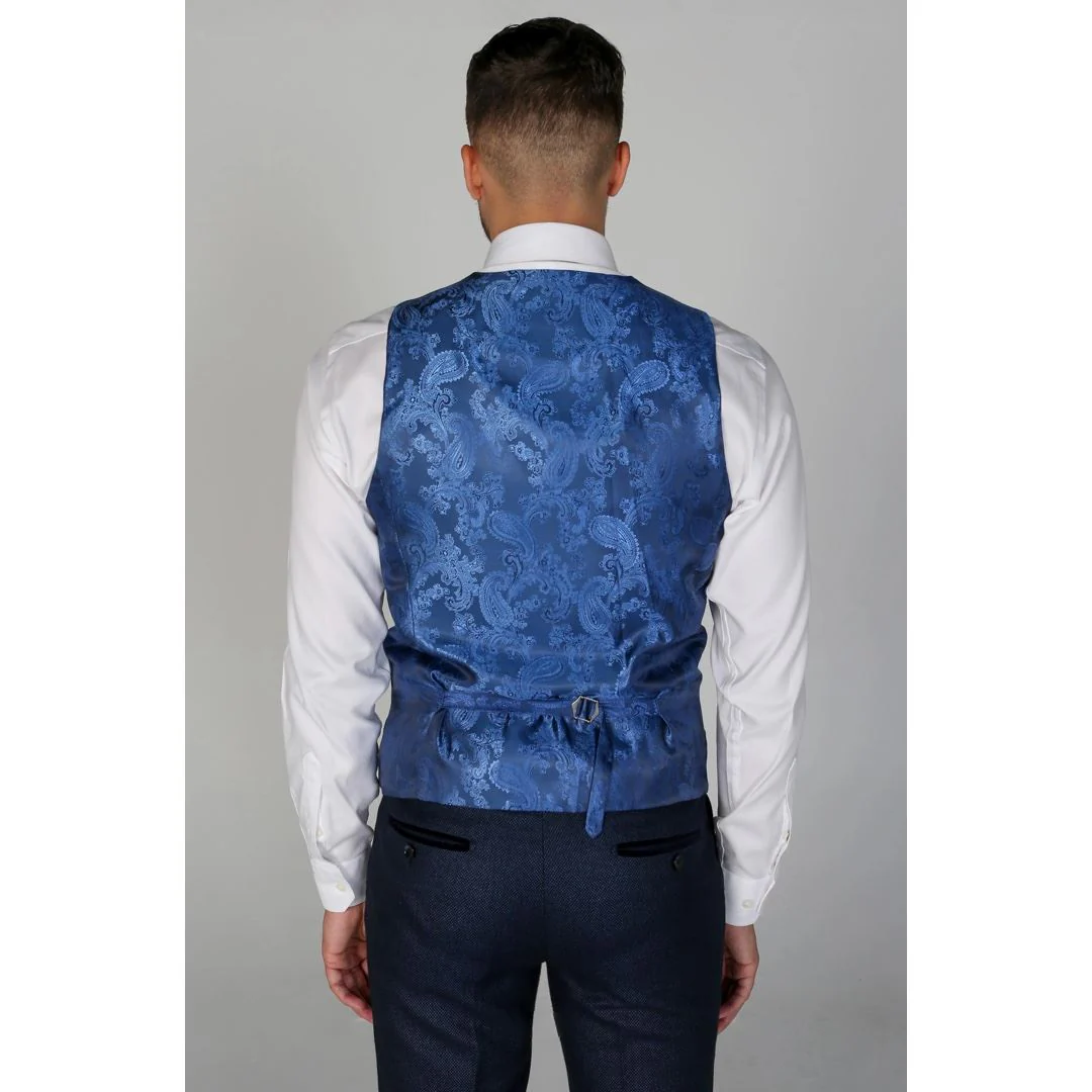Arthur – Men’s Birdseye Navy Waistcoat - Image 2