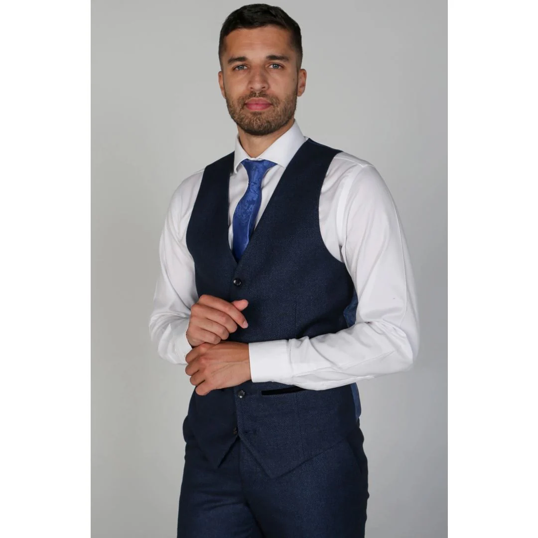 Arthur – Men’s Birdseye Navy Waistcoat