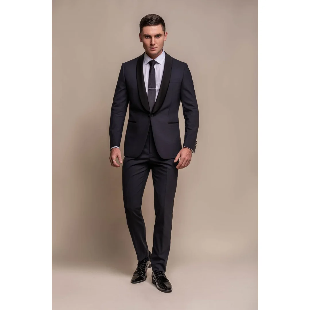 Aspen – Men’s Plain Navy Tuxedo Blazer - Image 3