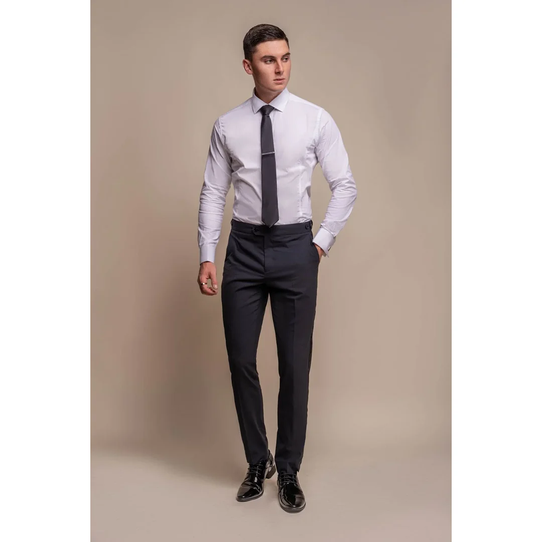 Aspen – Men’s Plain Navy Classic Trousers - Image 2