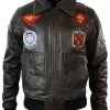 Mens Real Leather US Aviator Air Force Pilot Flying Bomber Jacket Black Fur Collar-Brown