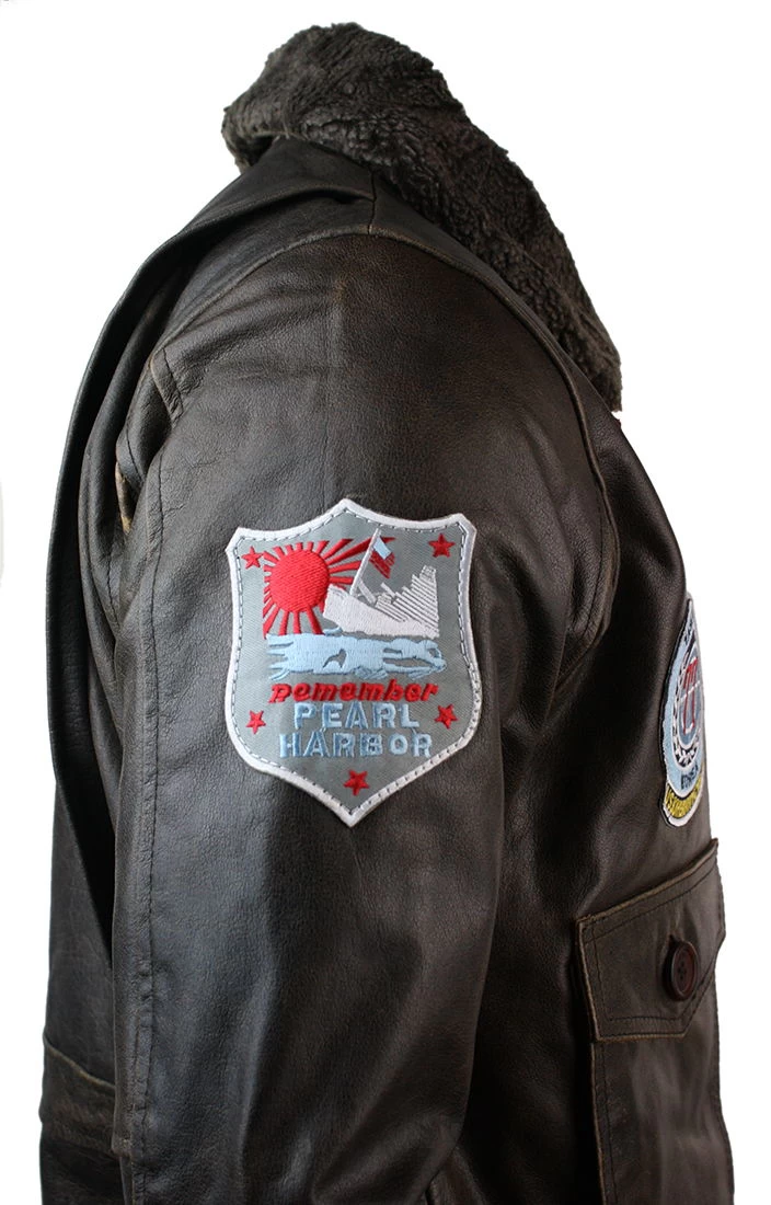 Mens Real Leather US Aviator Air Force Pilot Flying Bomber Jacket Black Fur Collar-Brown - Image 8