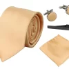Satin Silk Gold Tie Gift Set Pocket Square Cuff Links Tie Shiny Satin