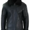 Mens Real Leather Sherling Sheepskin Original B3 Flying Pilot Jacket Warm Winter-B3 Black Black