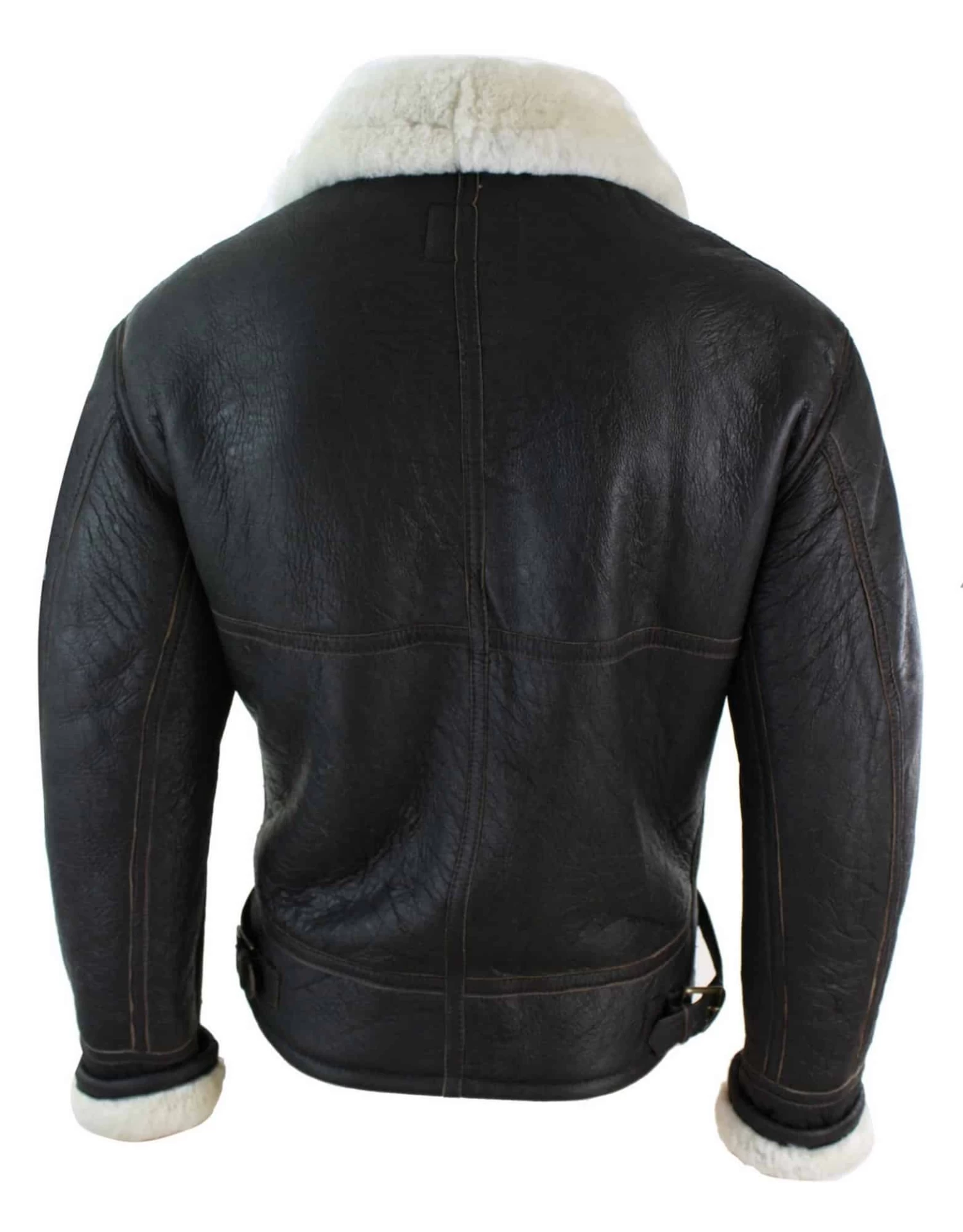 Mens Real Leather Sherling Sheepskin Original B3 Flying Pilot Jacket Warm Winter-B3 Brown Cream - Image 3