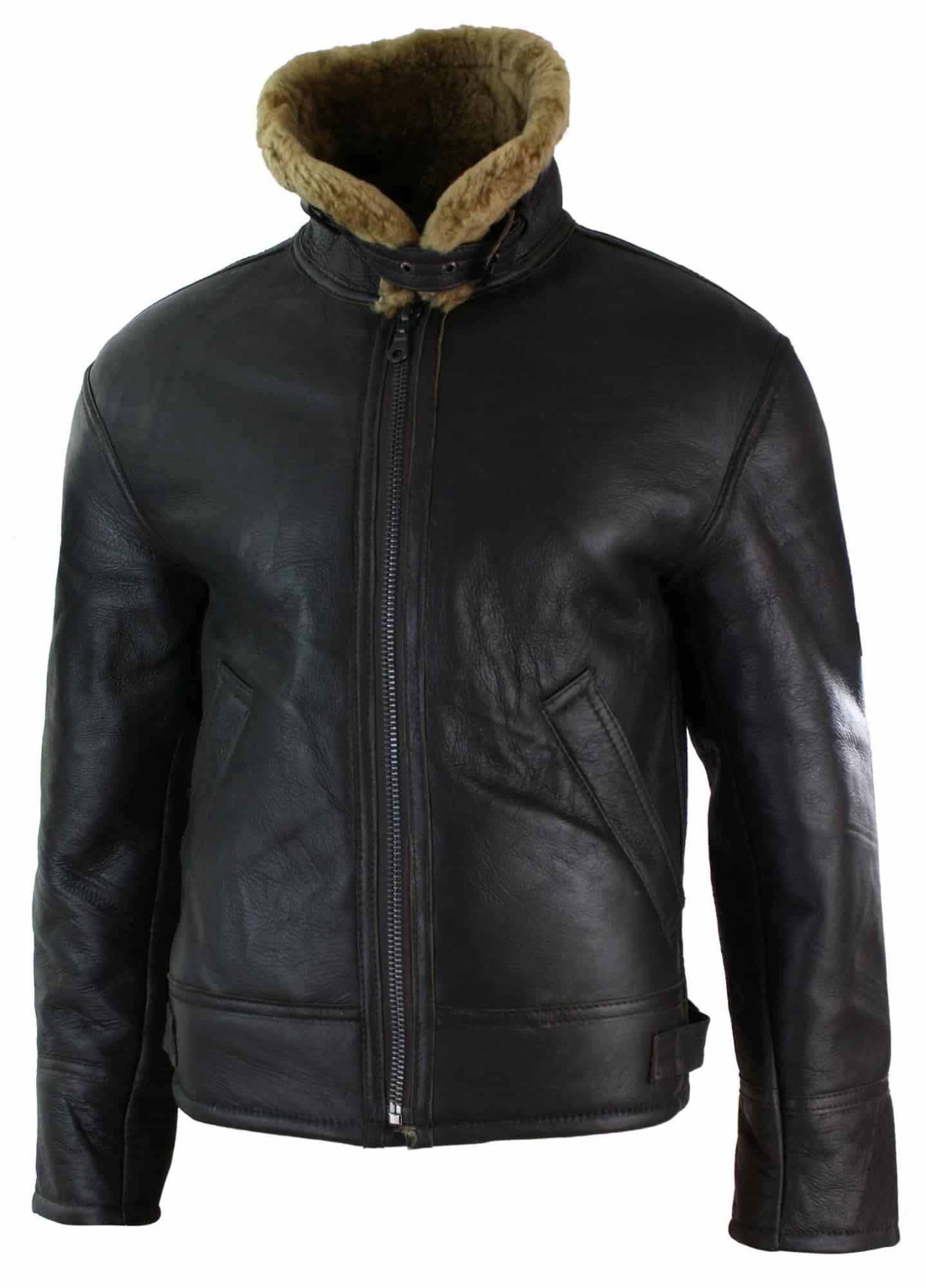 Mens Real Leather Sherling Sheepskin Original B3 Flying Pilot Jacket Warm Winter-B3 Brown Ginger - Image 3