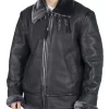 Mens Genuine Sheepskin Leather B3 Flying Aviator Jacket Black Grey Fur