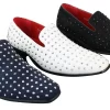Mens Suede Slip On Loafers Shoes Stud Spikes Silver Smart Casual Shiny Party