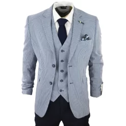 Baresi Men’s 3-Piece Grey And Navy Contrasting Classic Summer Check Suit