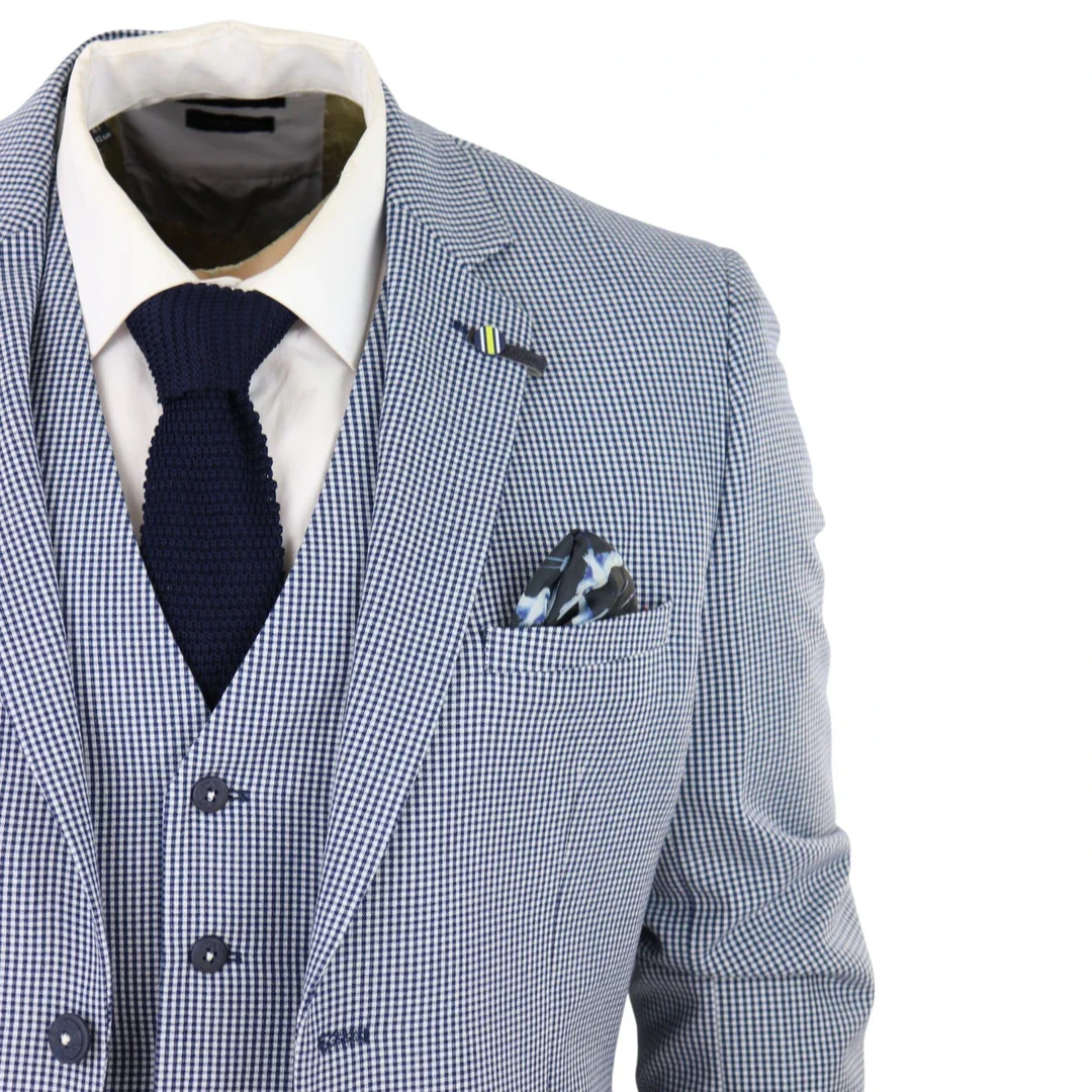Baresi Men’s 3-Piece Grey And Navy Contrasting Classic Summer Check Suit - Image 3