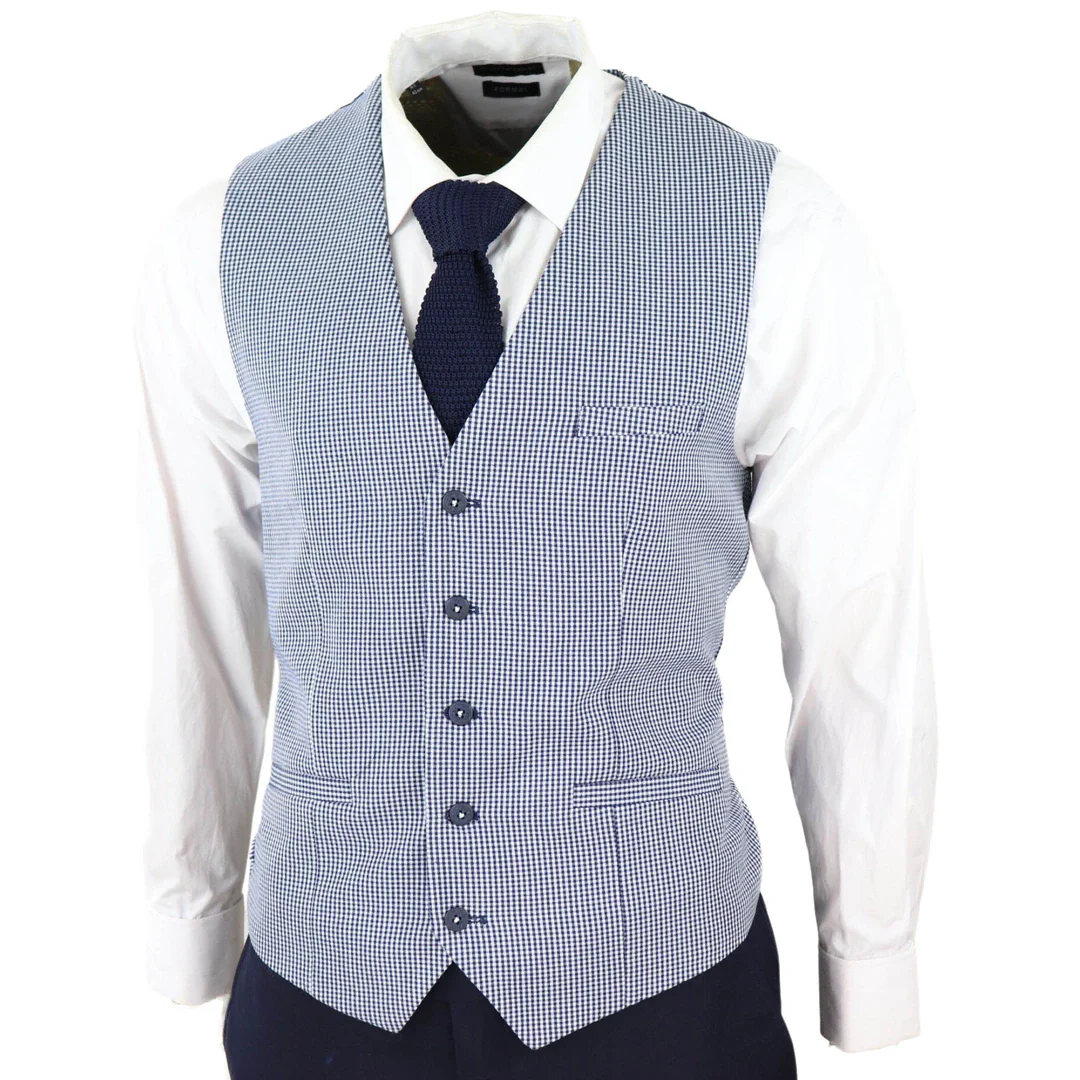 Baresi Men’s 3-Piece Grey And Navy Contrasting Classic Summer Check Suit - Image 4