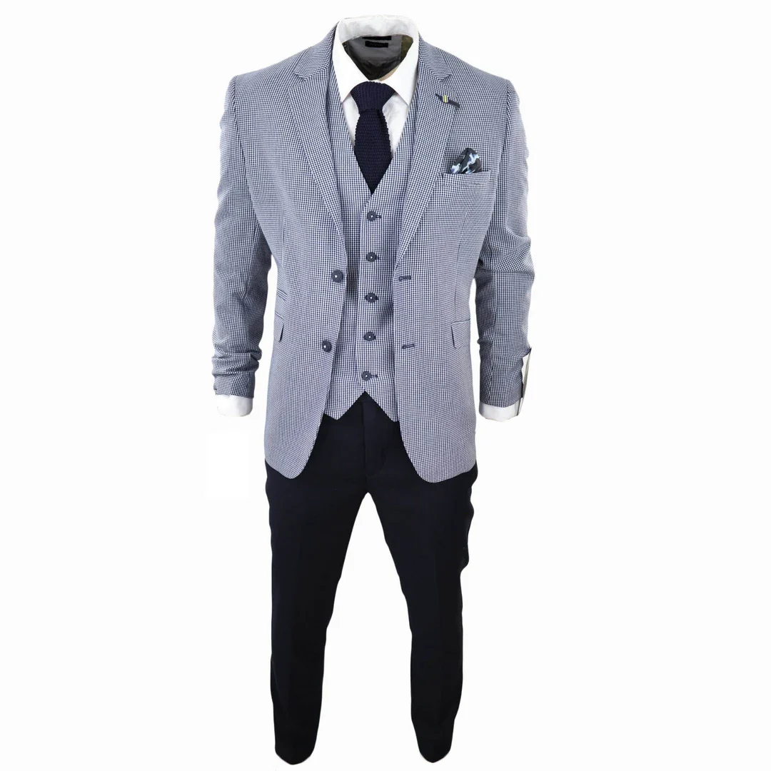 Baresi Men’s 3-Piece Grey And Navy Contrasting Classic Summer Check Suit - Image 6