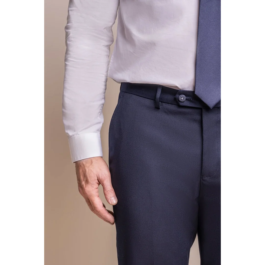 Baresi – Men’s Plain Navy Classic Trousers - Image 3