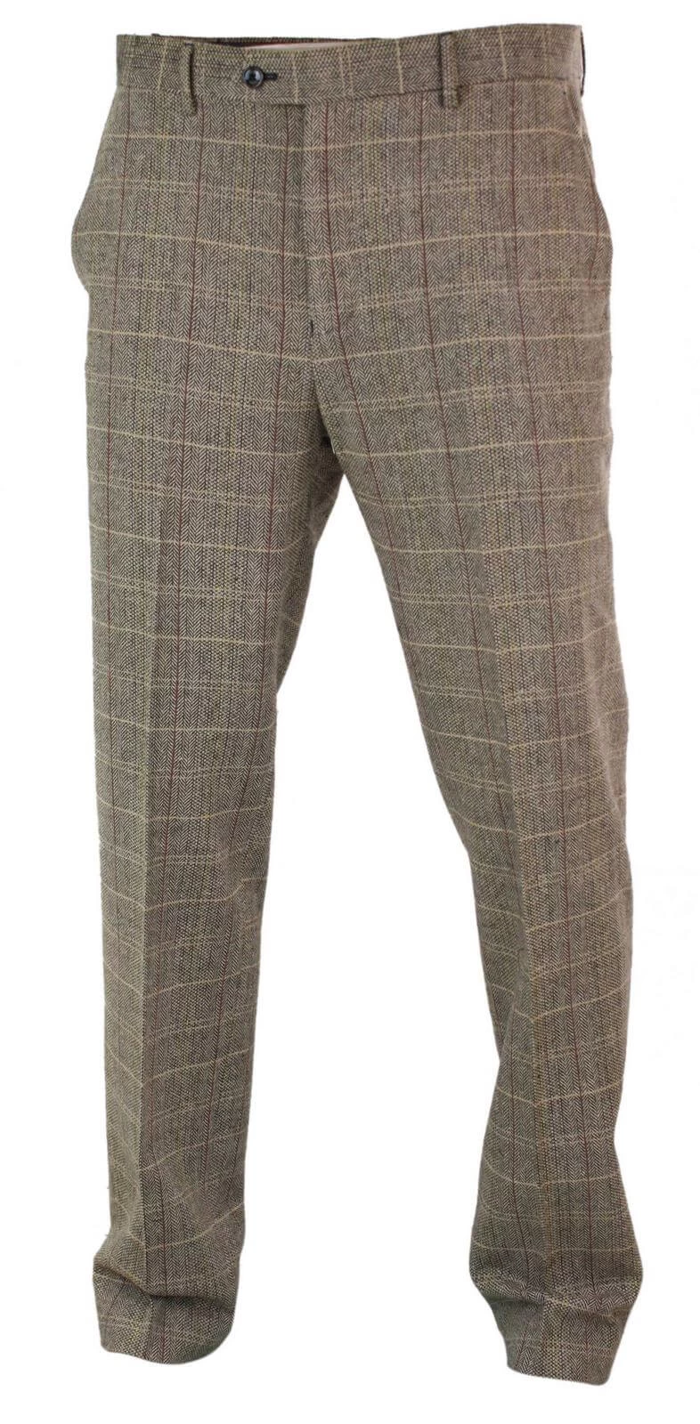 Mens Herringbone Tweed Check Peaky Blinders Trousers Wool Vintage Classic - Image 3